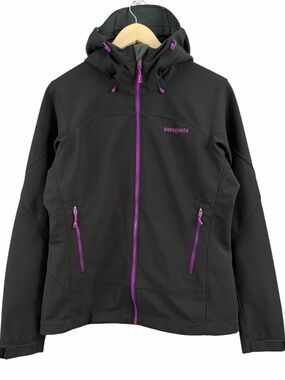 Patagonia Adze Hooded Jacket Polartec Windblock Black & Purple Size Medium